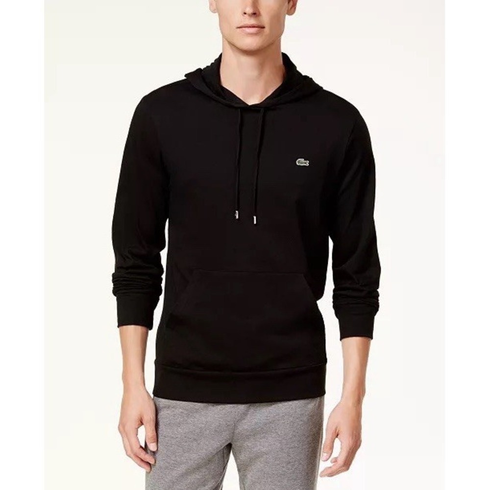 Mens XXL Lacoste Hooded Long Sleeve Jersey Shirt With kangaroo Pocket Black